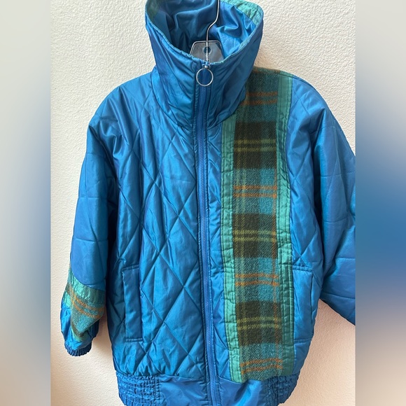 vintage London Fog Glacial Fog Puffer Ski Jacket Turquoise purple plaid womens S - Picture 3 of 9